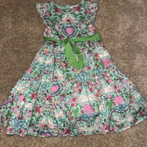 Mini Boden Floral Dress with Green Sash